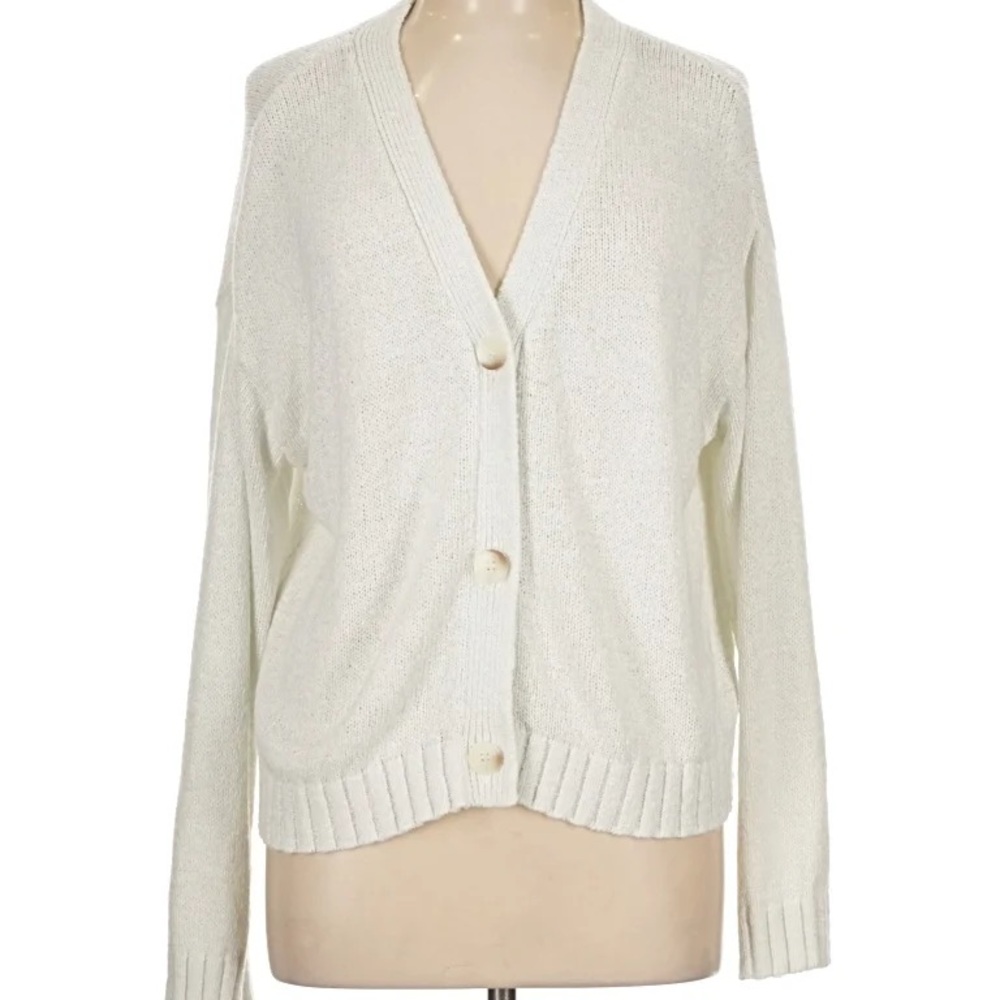 LOFT Cream V-Neck Button-Front Women's Cardigan